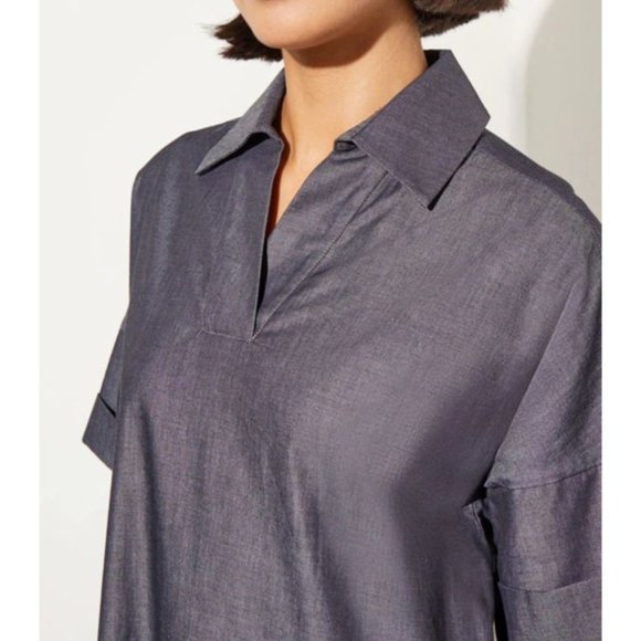 Ming Wang Side Pocket A Line Chambray Shirt Dress XL Dark Denim $195 Washable - Picture 5 of 16